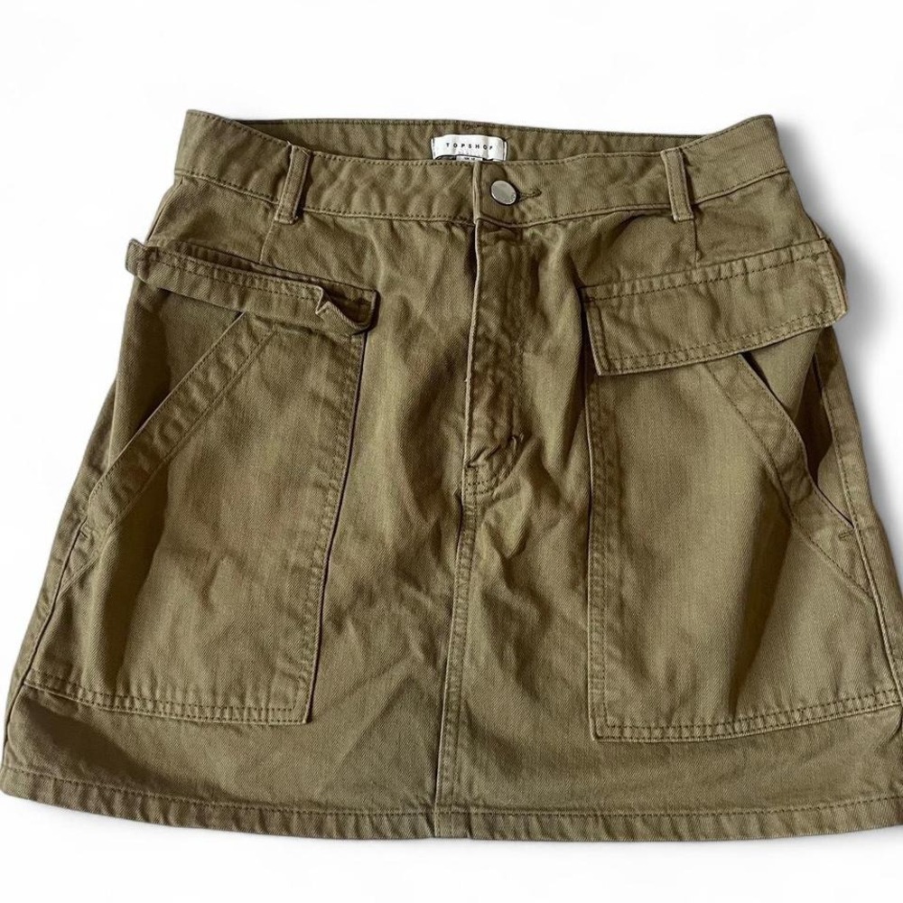 Topshop Olive Green Mini Skirt‎ Women's Size 8 Utility Pockets